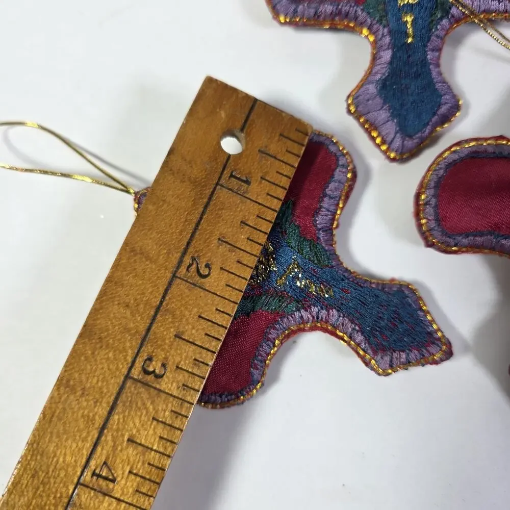 Pier 1 Embroided Fabric Christmas Tree Ornaments Lot Of 6 Vintage Holiday